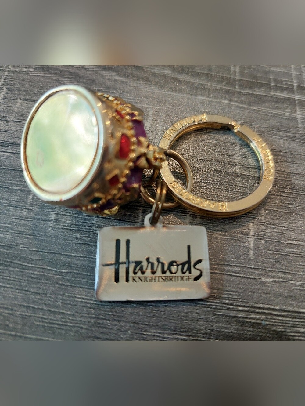 Vintage Harrods Crown & Union Jack Keyring with Purple Enamel Crown - Picture 2 of 6